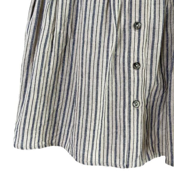 Anthropologie Ethereal Striped Linen Cotton Romper Button Front Cream Blue, S - Picture 5 of 10